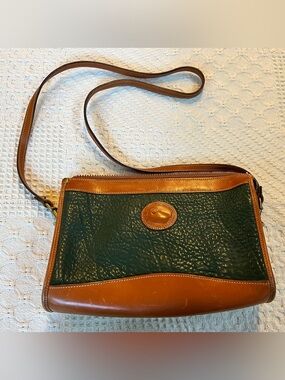 Vintage Dooney & Bourke Leather Crossbody Bag in Forest Green and British Tan